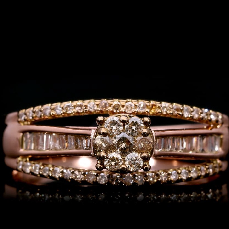 Natural Champagne Diamond .50ctw Bridge Ring Vermeil Rg/Sterling Silver
